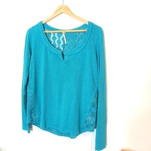 Free People Turquoise Teal Cotton Lace Crochet Top Sz S